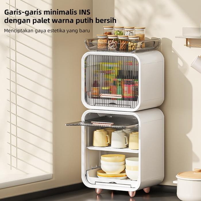 Tempat Penyimpanan Makanan Tertutuptingkat Rak Piring Full Tertutup Dengan Penutup Lemari Piring