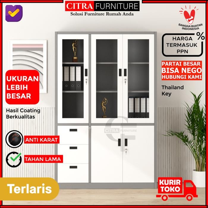 

NEW! SHUMO LEMARI ARSIP BESI 3 PINTU KACA LACI 3 FILLING CABINET KANTOR