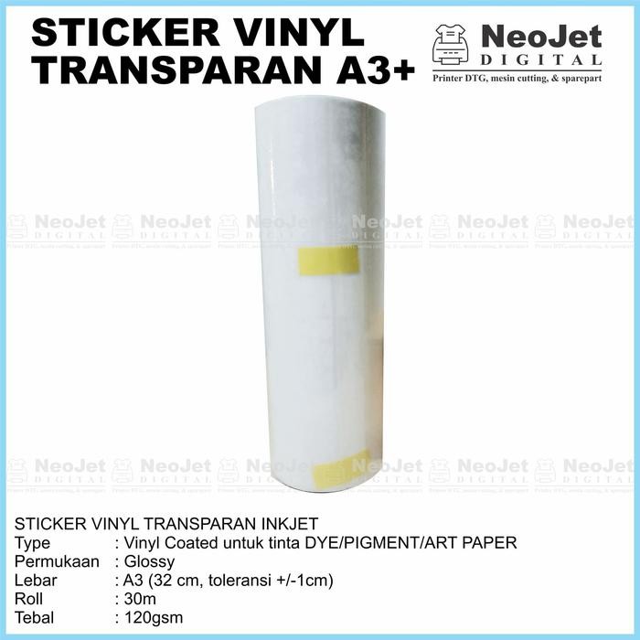

Sticker Stiker Vinyl Inkjet Transparant Bening Gloss A3 30 Meter Murah