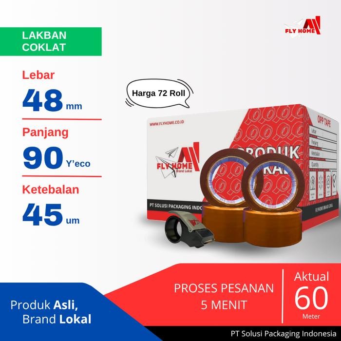 

FLYHOME Lakban bening coklat 2inci 90yard 48x90yard 1 dus 72 roll CARGO