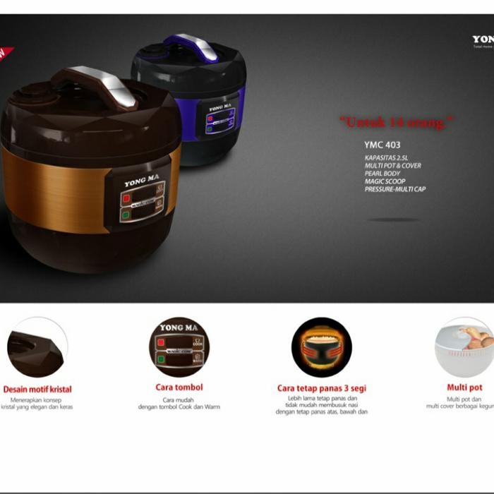 Magic Com Yong Ma Smc-4033 2.5L / Yongma Smc4033 Rice Cooker 3In1 2.5 Liter 500W Gratisongkir