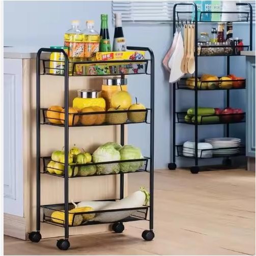 Rak Dapur Dorong Troli Penyimpanan Barang Besi Rak Dorong Besi 4 Susun Rak Salon Besi kokoh Rak