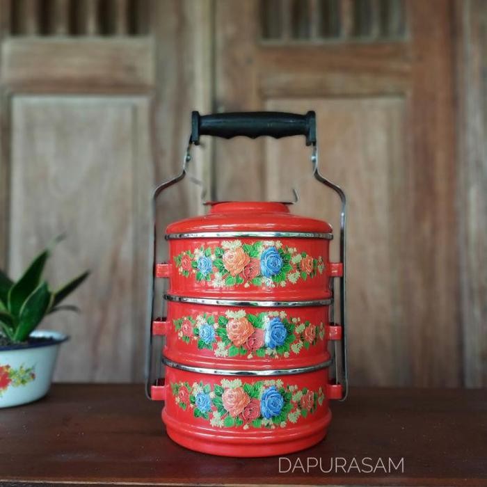 BEST SELLER Rantang Merah 3 susun Enamel Vintage Tenong