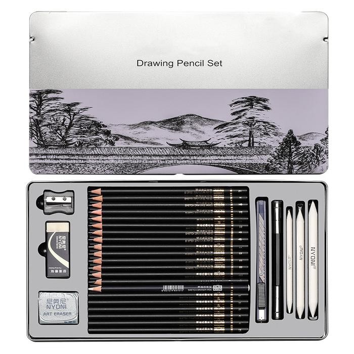 

Nyoni Drawing Pencil Gambar Set 29pcs Metal Tin Box Pensil Gambar Lukis Sketsa Lengkap Paket