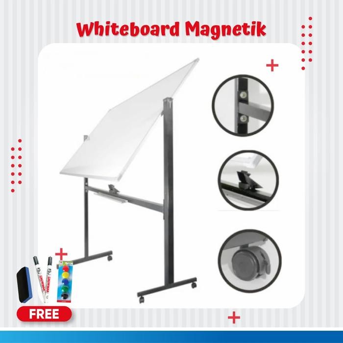 

Whiteboard / Papan tulis magnetic single face stand uk 90x120 Cm best seller