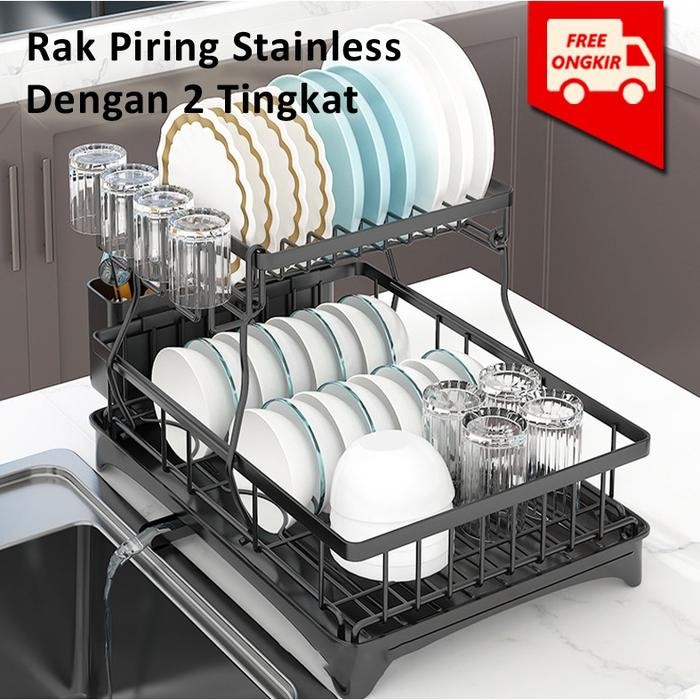 Rak pengering piring rak wastafel minimalis hitam rak dapur serbaa