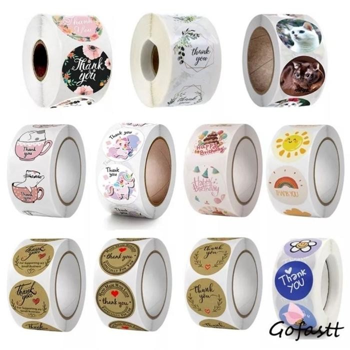 

500pcs/1 Roll Stiker Label, Stiker Thank You Motif Kartun Lucu/ Sticker Packing Terima Kasih 2,5 cm/