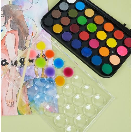 

M&G Cat Cair Padat Set Solid Watercolor Paint Dilengkapi Kuas Pilihan Warna 24/ 28/ 36 Warna Terang