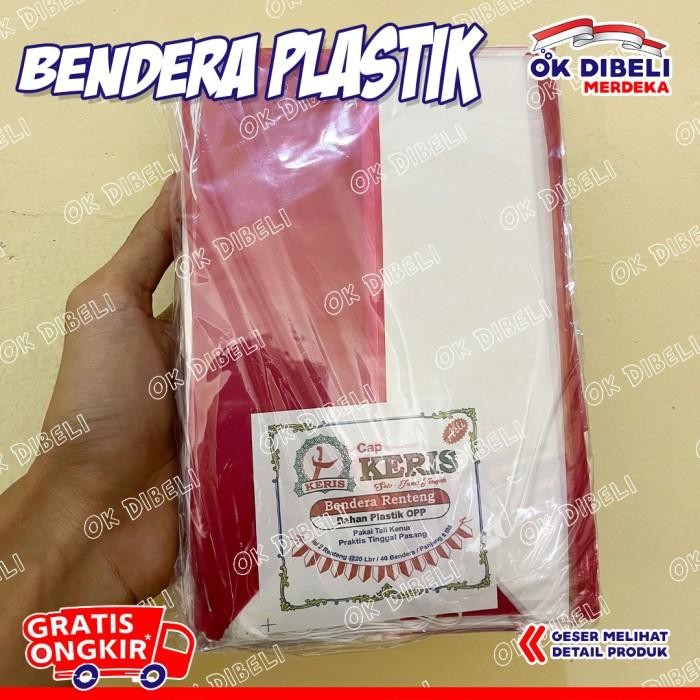 Termurah Bendera Plastik Segitiga + Tali Panjang 6Meter Merk Cap Keris Bendera Plastik Renteng
