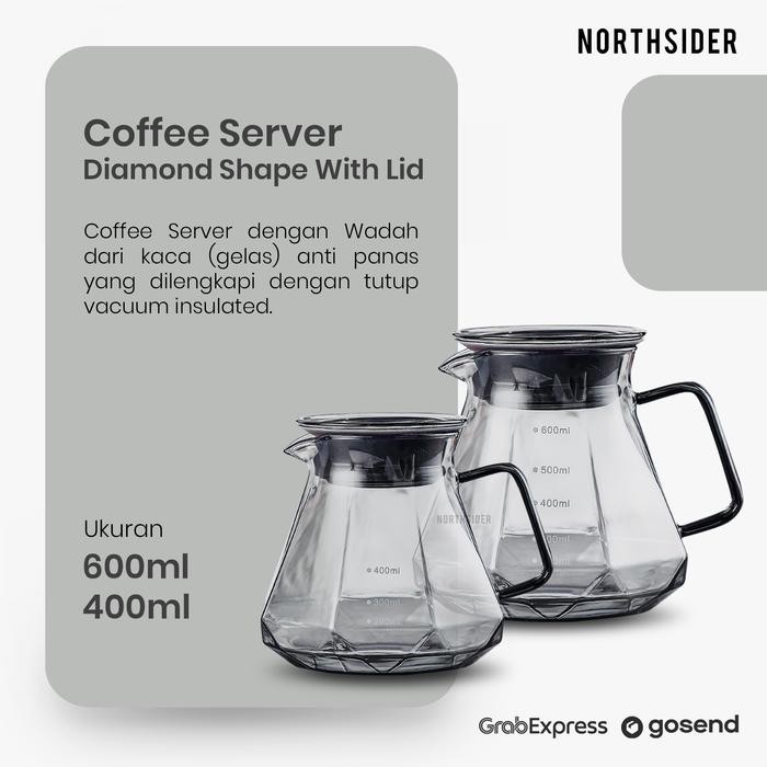 V60 coffee server kopi 400ml & 600ml diamond shape with lid