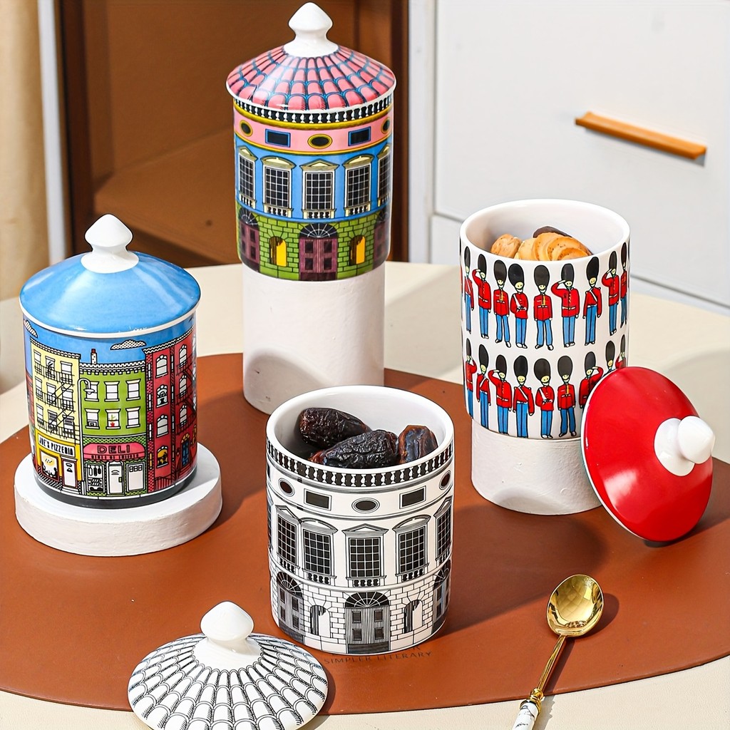 Nordic Inspired Ceramic Storage Jar with Lid Kitchen Dining Container for Coffee Beans Tea Flour