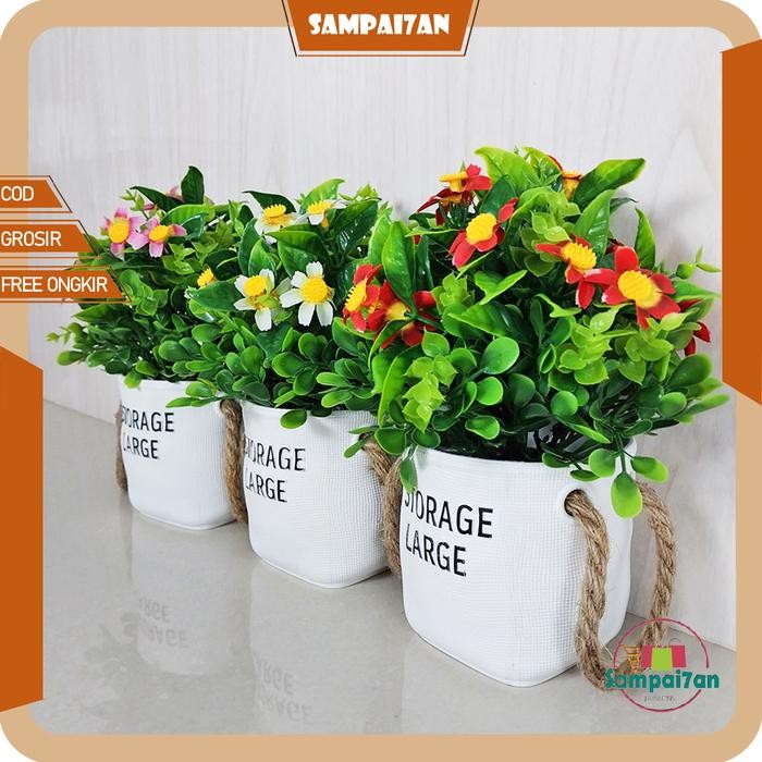 Pot Bunga Krisan Tanaman HIas Bunga Plastik Pot bunga Kembang Artificial Hiasan Meja Tamu Dekorasi