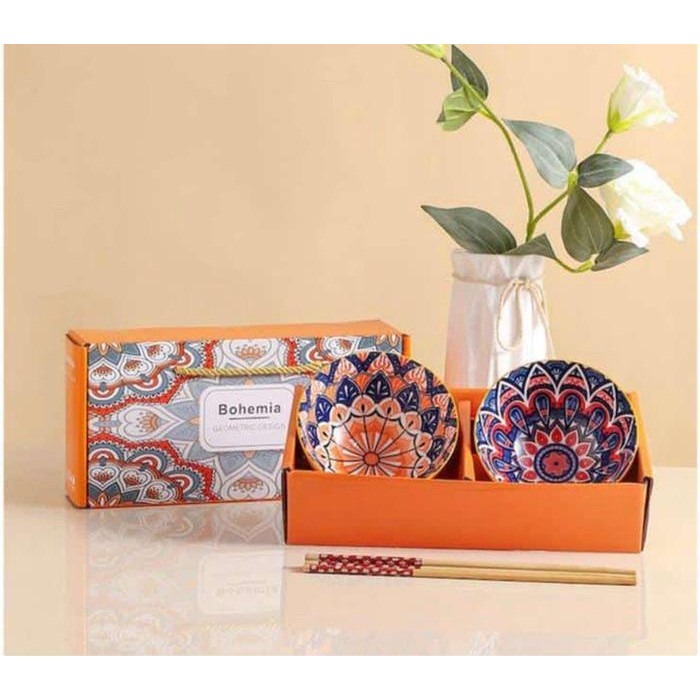 Mangkok Keramik Jepang Bohemia Set Sumpit 2pcs Japanese Bowl Hampers Souvenir