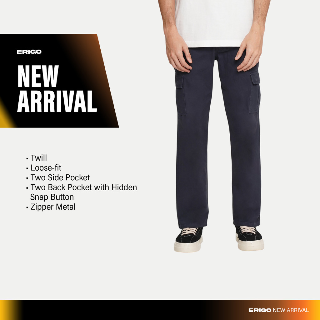 Erigo Cargo Pants Brandon Navy - Celana Panjang Cargo Unisex