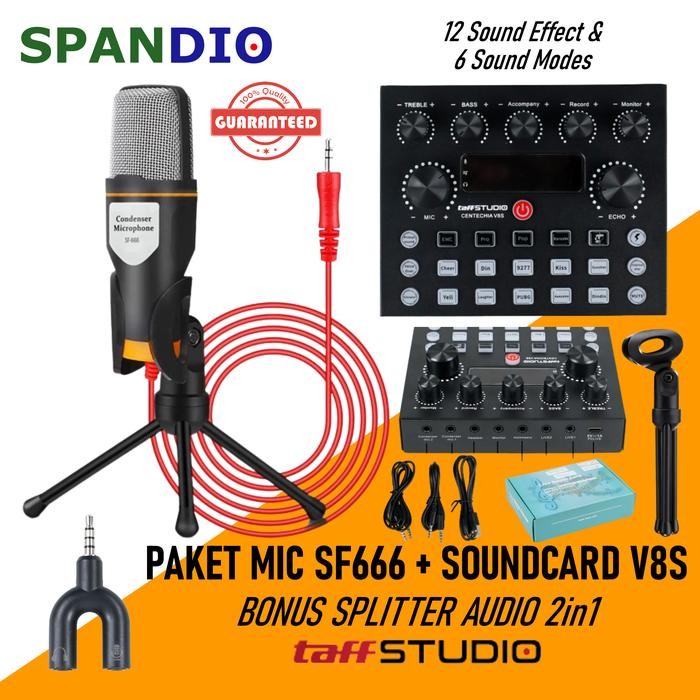 Paket Komplit Mic SF 666 Soundcard V8s V8 Plus Bluetooth Lengkap