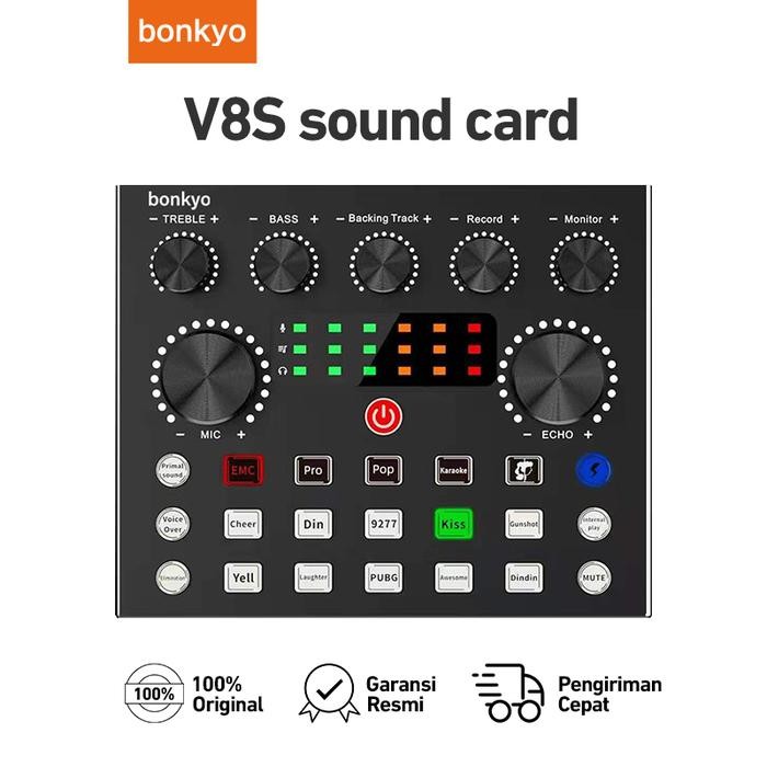 Bonkyo V8s Soundcard Mixer eksternal USB audio untuk ponsel dan komputer