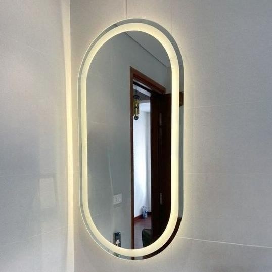 Cermin Kamar Mandi LED Minimalis Touchscreen Wastafel Sanblas *