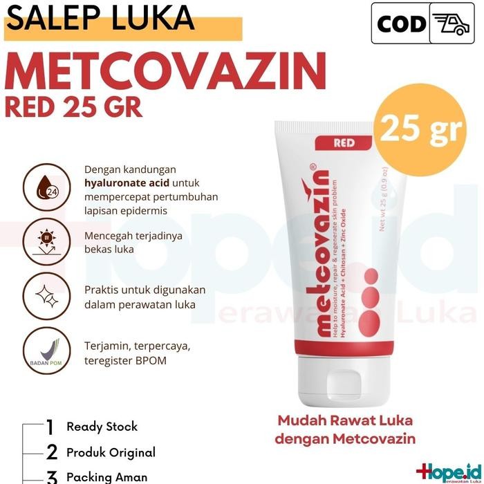 Metcovazin Red 25 gr - Salep Segala Luka dengan Zinc Oxide dan Hyaluronate Acid