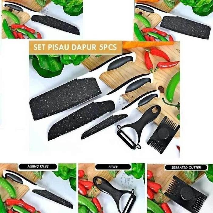 Pisau Dapur Isi 5 PCS /Set Pisau Dapur Isi 5 PCS Pisau Dapur + Peeler Hitam / Set Pisau Premium /