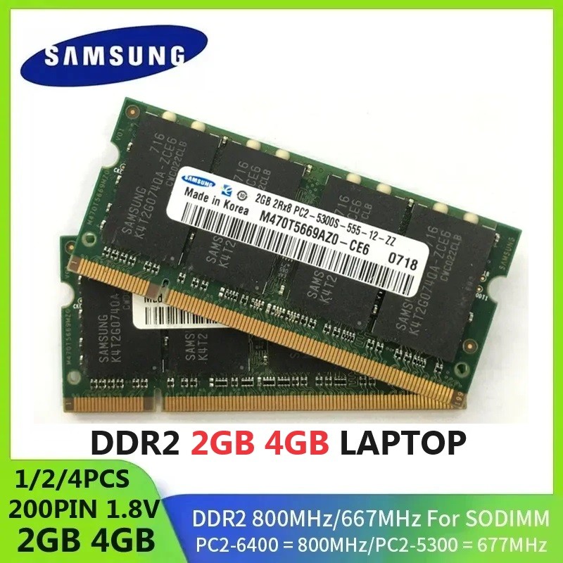 SAMSUNG DDR2 Memory RAM SODIMM Laptop Non ECC Unbuffered memoria 4GB 2GB 667Mhz PC2-5300S 800MHz PC2