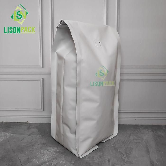 Kemasan Gusset Alumunium Foil 1 KG White Alufoil Gusset Quad Seal