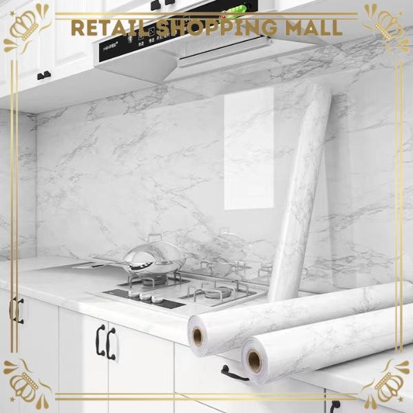 RSM Wallpaper Stiker Dapur Anti Minyak Serbaguna Motif Marmer Glossy