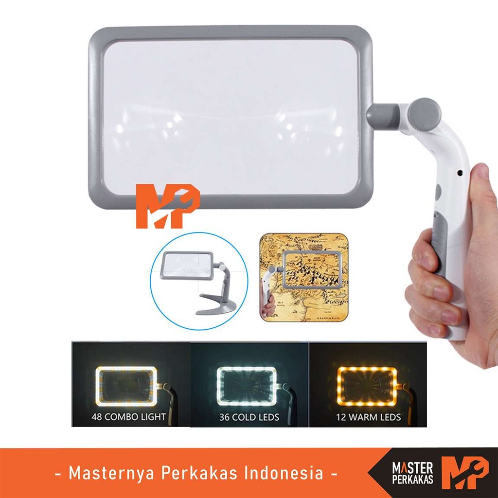 

MP Pembesar Kaca Desktop LED 2.5x 18x11cm E038x / 360 Meja Derajat Handheld Multifuntional Magnifying Glass Table Lamp / Bright Magnifier Standing / Baca orang tua / Layar Huruf