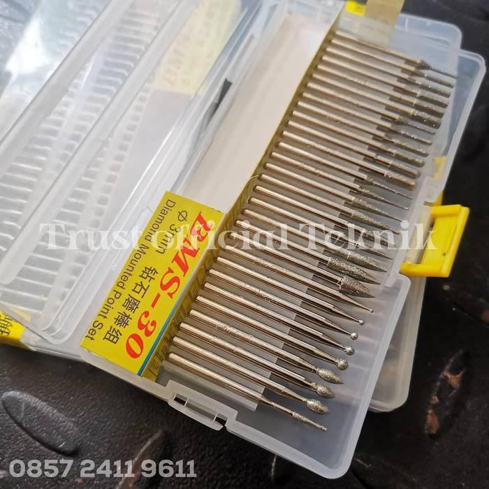 Paling Baik Mata Bor Intan Mini Set 30 Pcs 3 Mm Mata Diamond Tuner Bor Ukir