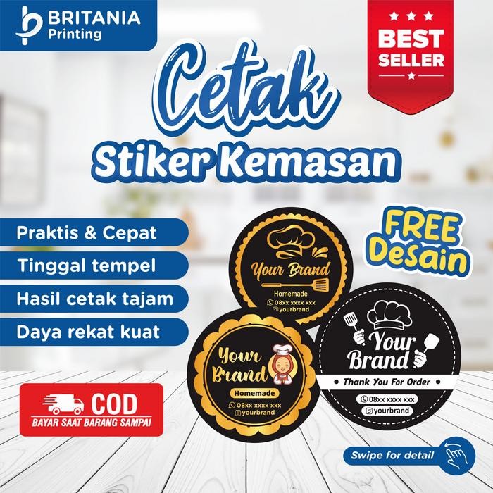 Cetak Stiker Label Bulat Kemasan Makanan Kue Dan Cemilan / Stiker Label Usaha Makanan Catering /