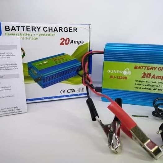 (Expert) Charger aki Otomatis 20Ampere Cas Aki Mobil 20A Sunpro