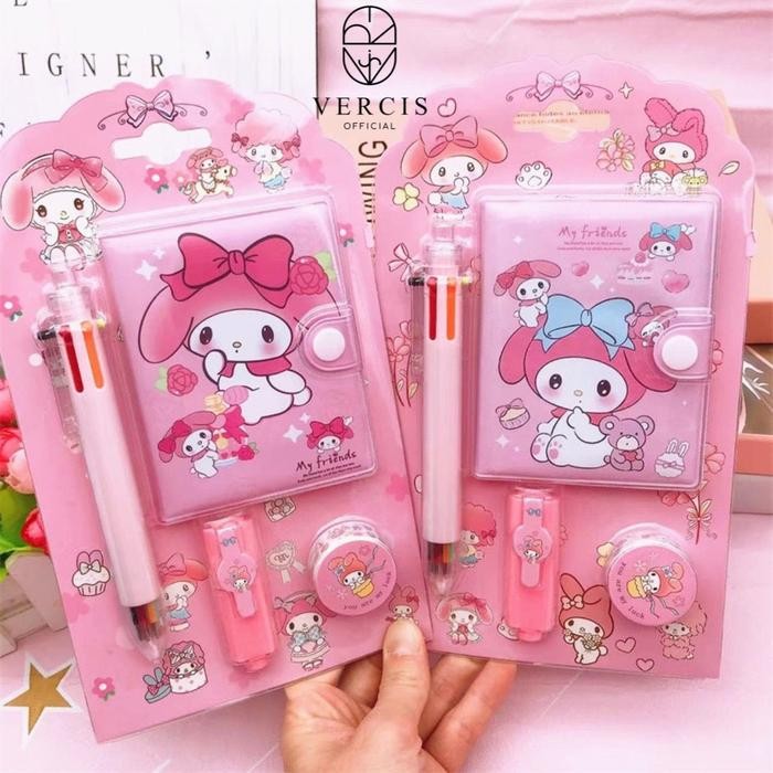 

ASLI Buku Diary 4in1 Buku Memo Anak Sekolah Notebook Alat Tulis Anak Karakter Kuromi Cinoroll Melody