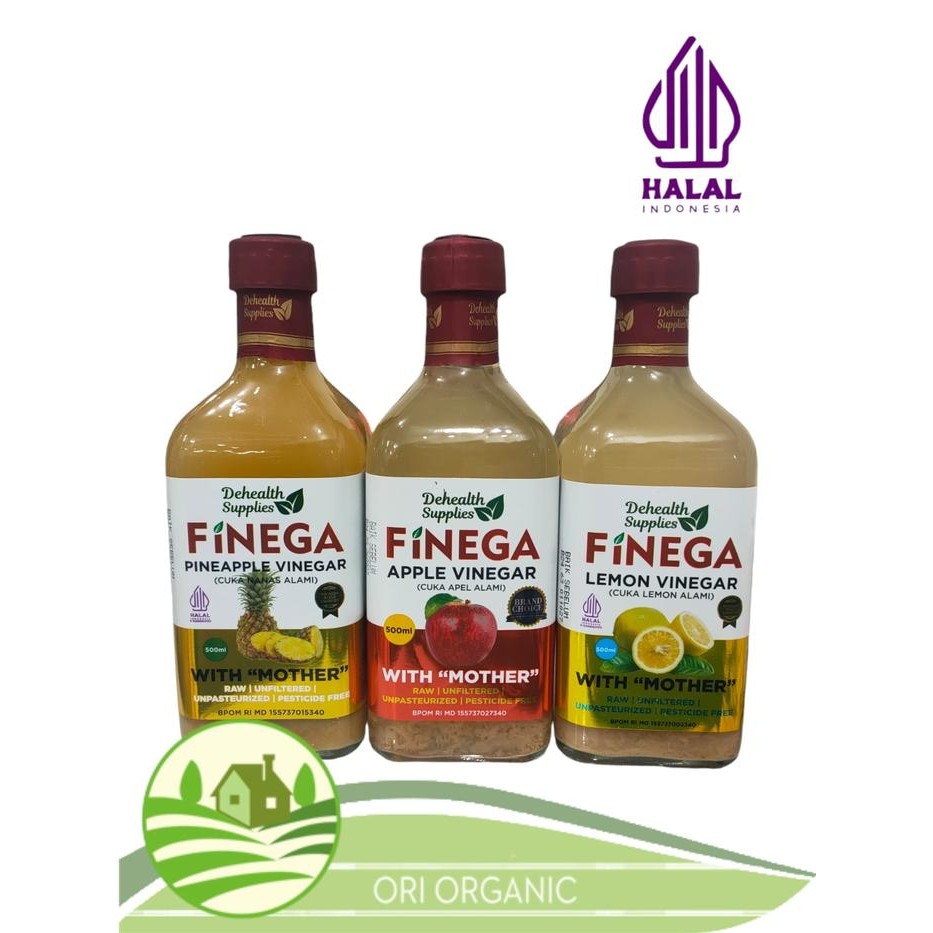 

Finega, Vinegar with Mother 500ml / Cuka Lemon alami 500ml / Cuka apel alami 500ml / Cuka Nanas