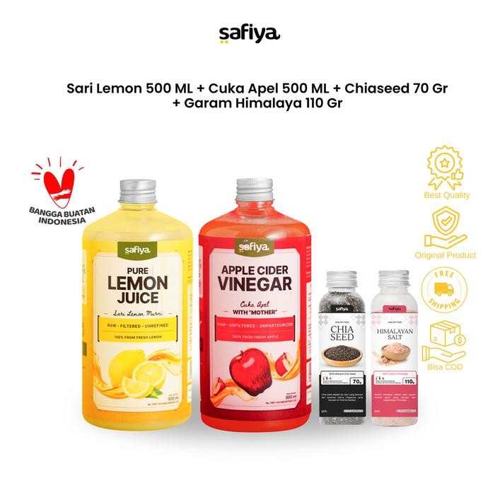 

Safiya Paket 4in1 Cuka Apel 500 ml + Sari Lemon 500 ml + Chiaseed 70 Gr + Garam Himalaya 110 Gr