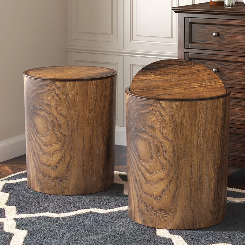 Retro imitation wood grain trash can household new large capacity living room kitchen office
