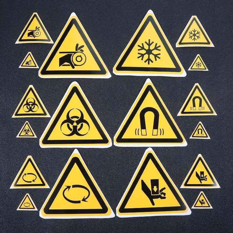 

5Pcs Warning Signs Stickers Safety Labels Water Oil-Proof Mechanical Laser Chemical Security Logo