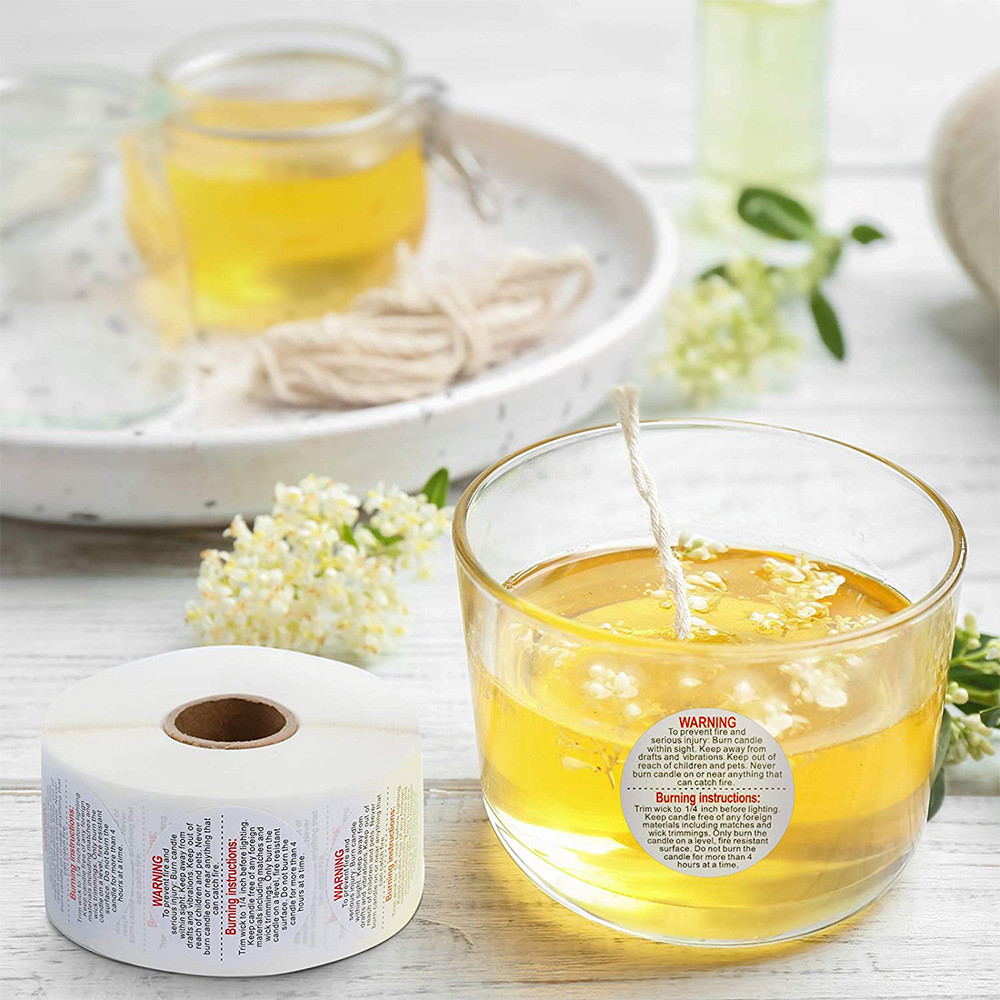 

White Candle Warning Label 25mm/38mm Round Sticker DIY Candles Jars Tag Wax Melting Safety Label
