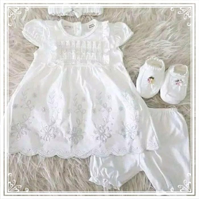 Dress Bayi Perempuan Newborn Putih/Baju Aqiqah Bayi Putih Set