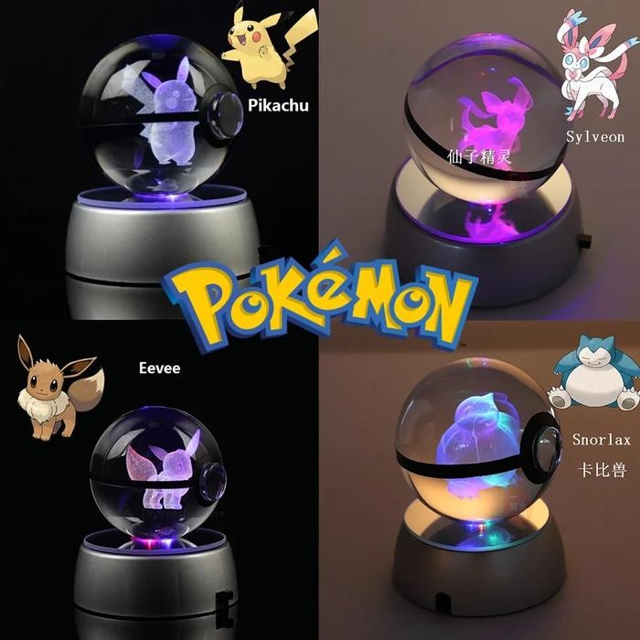 Pokemon 3d Crystal Ball Pikachu Figure Pokeball Engraving Crystal