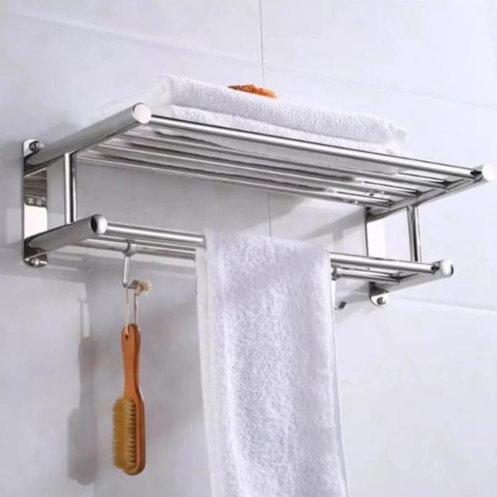RAK HANDUK STAINLESS 2 SUSUN/ GANTUNGAN HANDUK KAMAR MANDI MODEL TOTO