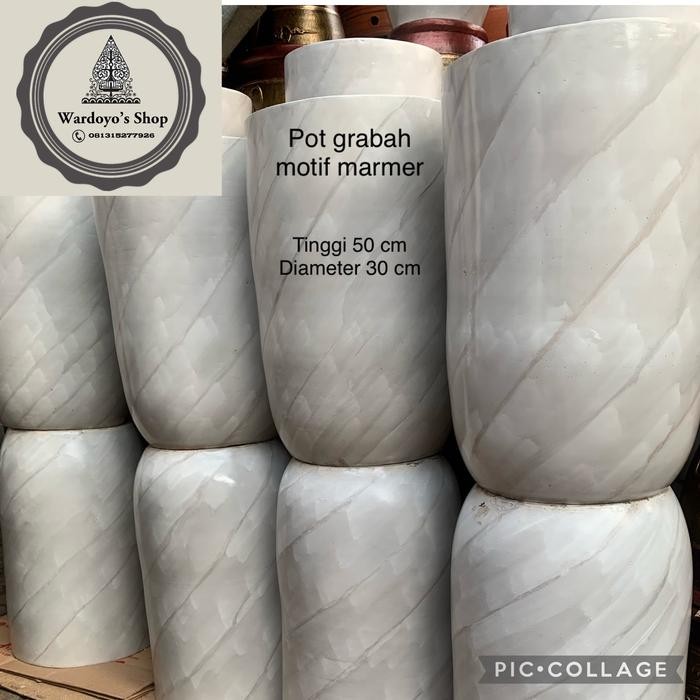 Pot gerabah motif marmer tinggi 50 cm