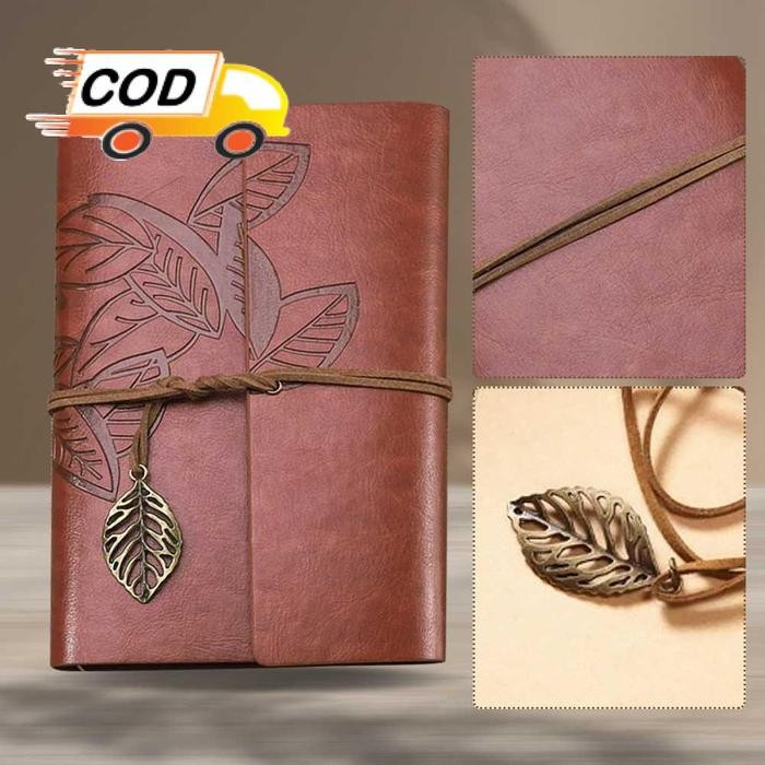 

Buku Catatan Agenda Harian Binder Cover Kulit Retro Leaf Isi Kertas dengan Pembatas Hiasan Daun