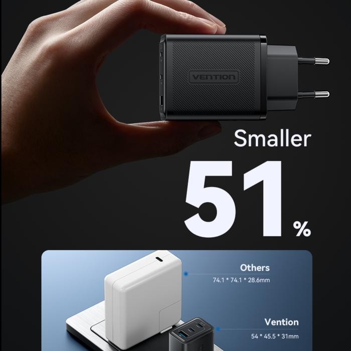 VENTION ADAPTOR CHARGER 3 PORT 60W/65W PD FAST CHARGER