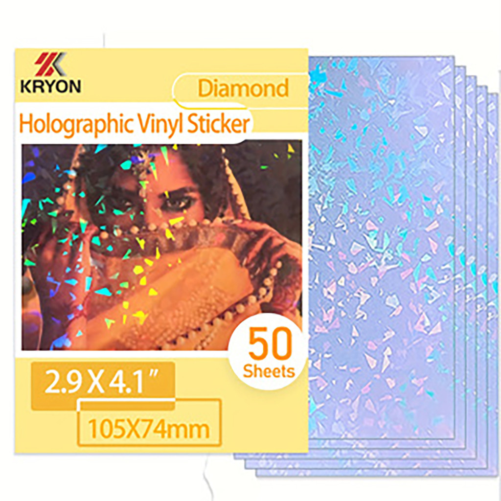 

50 Sheets Diamond Size: 2.9 X 4.1 Inch Holographic Sticker Paper Glitter Clear Holographic Overlay