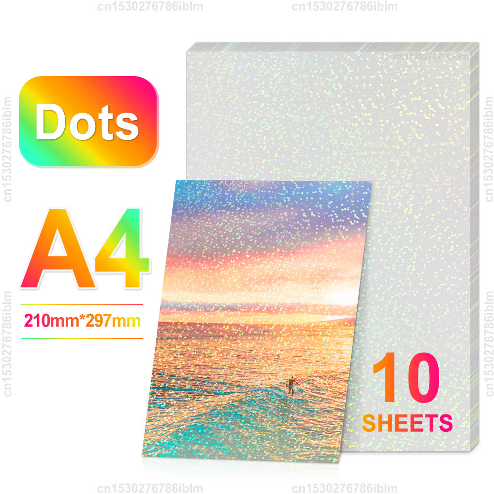 

10Sheets Cold Laminating Film A4 Adhesive Hologram Star Dots Glitter Holographic Paper Film DIY