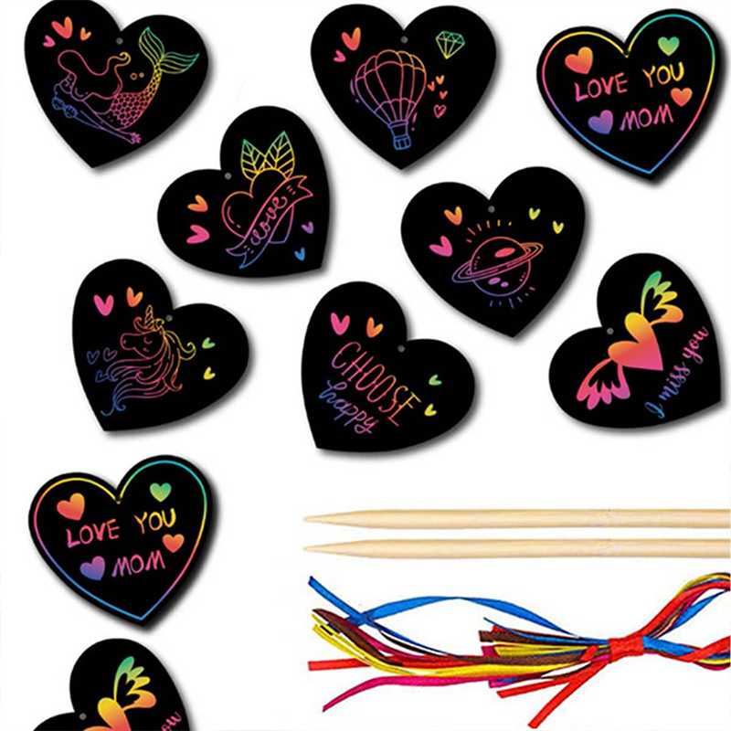 

12 Pcs Butterfly heart-shaped Bookmarks Scratch Drawing Paper Kids Painting Book Magic Scratch Art