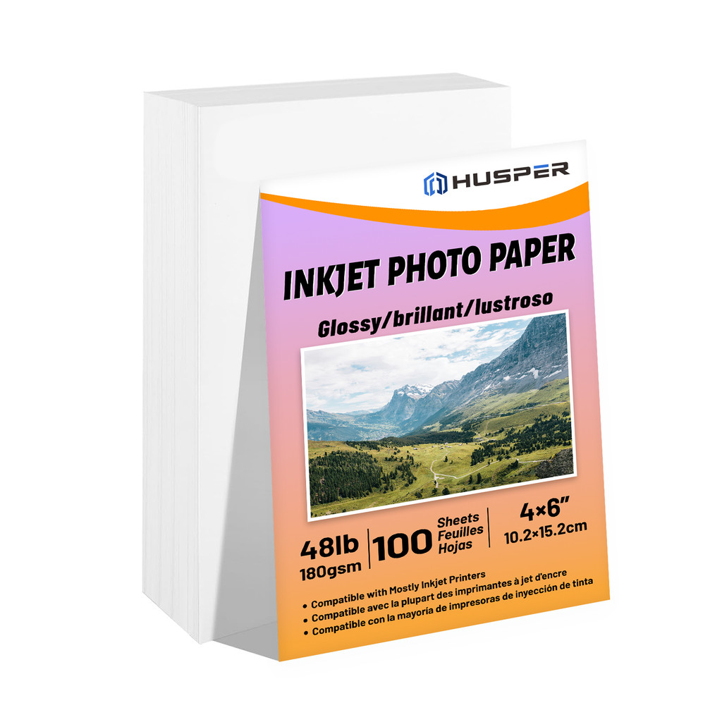 

HUSPER 4x6 Inch 180gsm Single-Side Glossy Photo Paper 100 Sheets Inkjet Compatible Photo Printing