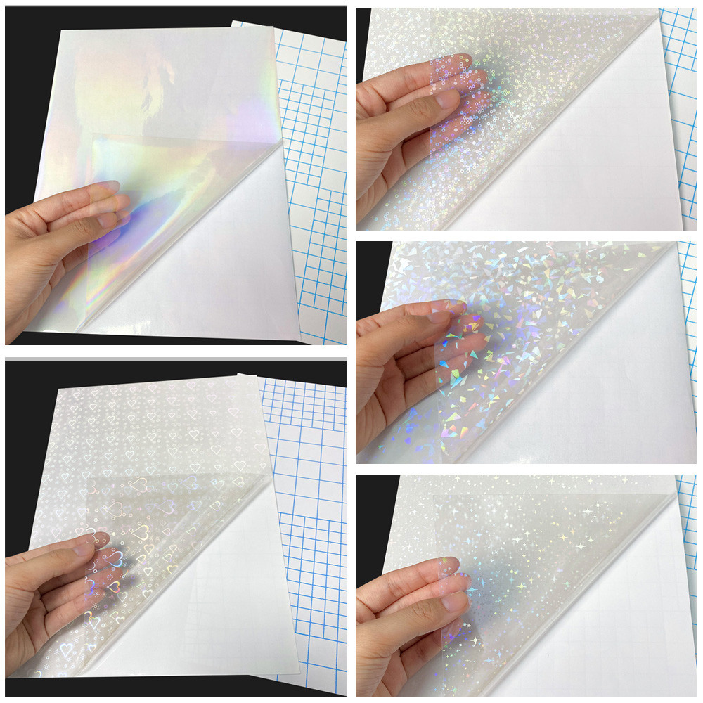 

10 Sheets 15 Style A4 Transparent Holographic Overlay Lamination Film A4 Self-Adhesive Laminate