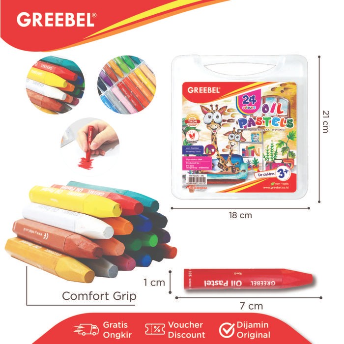 

Greebel Crayon Krayon Kids 24 Warna / Kids Oil Pastel 24 (Kop24) Crayon Set Mewarnai Professional