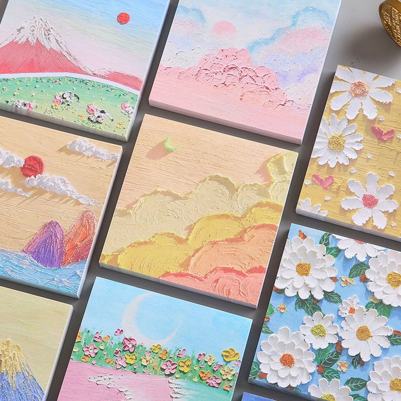 

Aesthetic Ins Oil Painting Sticky Notes Wholesale Cheap Cute Memo Pads sticky notes kawaii