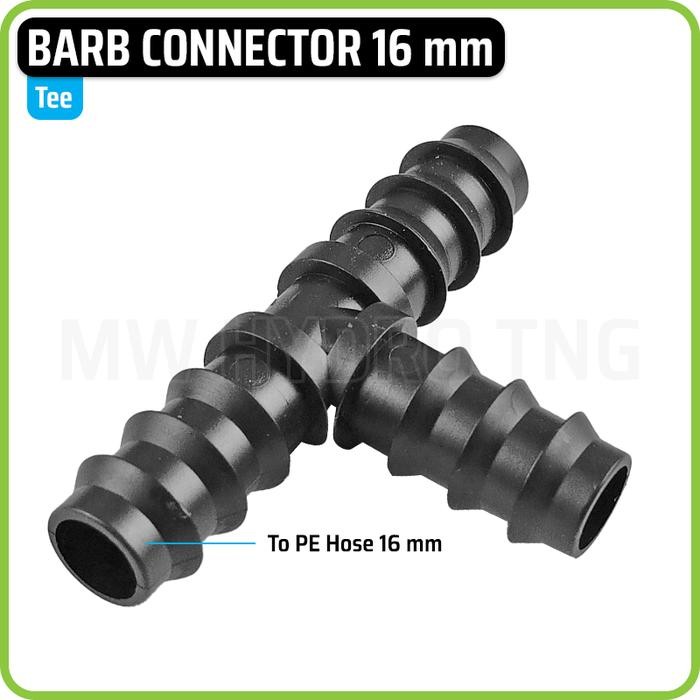 Premium Barb Connector 16 mm - Tee Konektor Selang PE Irigasi Hidroponik - Tee T